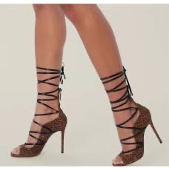 LITA By Ciara Strappy Sandals Stiletto Heels Leopard Print Leather 40/9.5 NIB - Picture 1 of 12